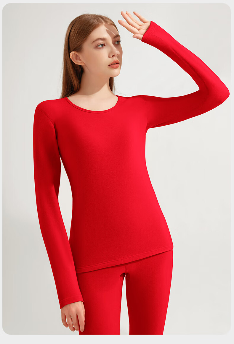Carsonlan Qi Ji Red Thermal Underwear Set for Women, Pure Cotton Half Turtleneck Autumn Top and Bottom, Bright Red Year of the Horse Edition 22
