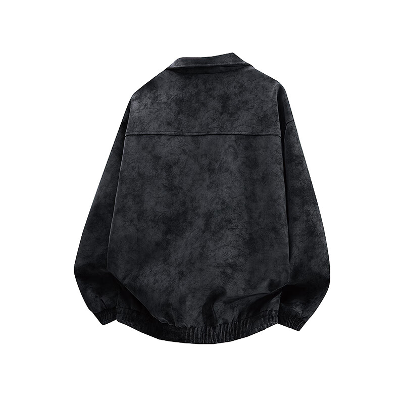 IZEXX Men's Jacket Autumn Winter American Tie-Dye PU Vintage Stand Collar Leather Loose Fit Coat XK56 Black L