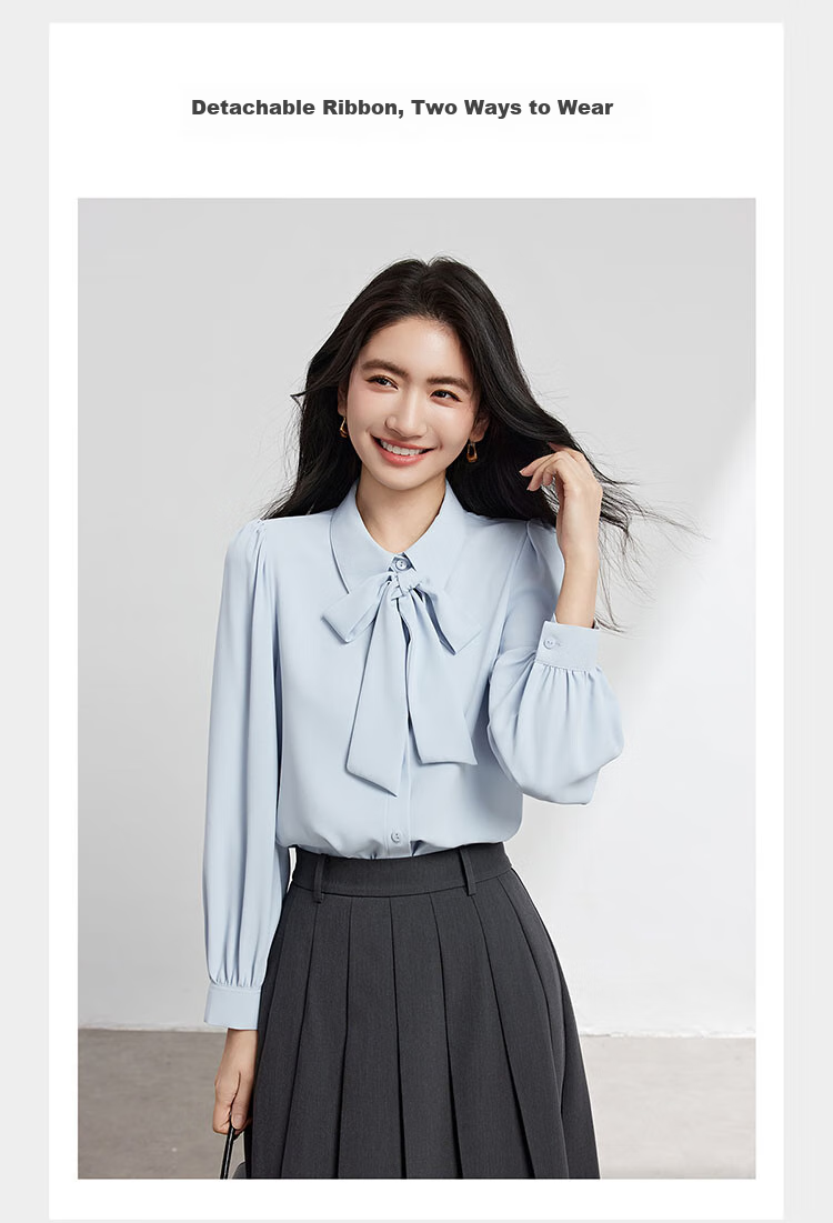 Bodexiaojie Women's Chiffon Bow Tie Blouse, Professional Commute Formal Wear, Inner Layer for Petite Figures, Interview Shirt, White, XL 3