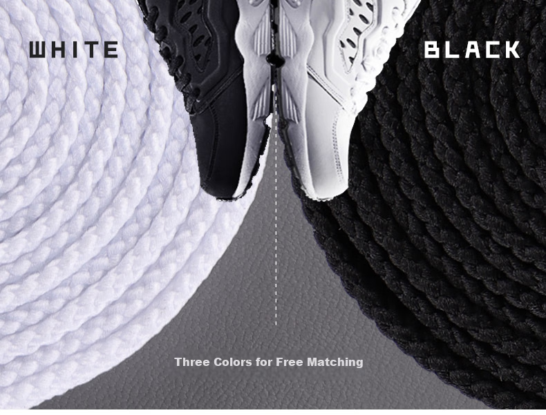 Nanjiren 3 Double Sports Shoe Laces, Casual Coconut Elastic Basketball Flat Men's Leather Shoes, Black And White, White, 120cm 3