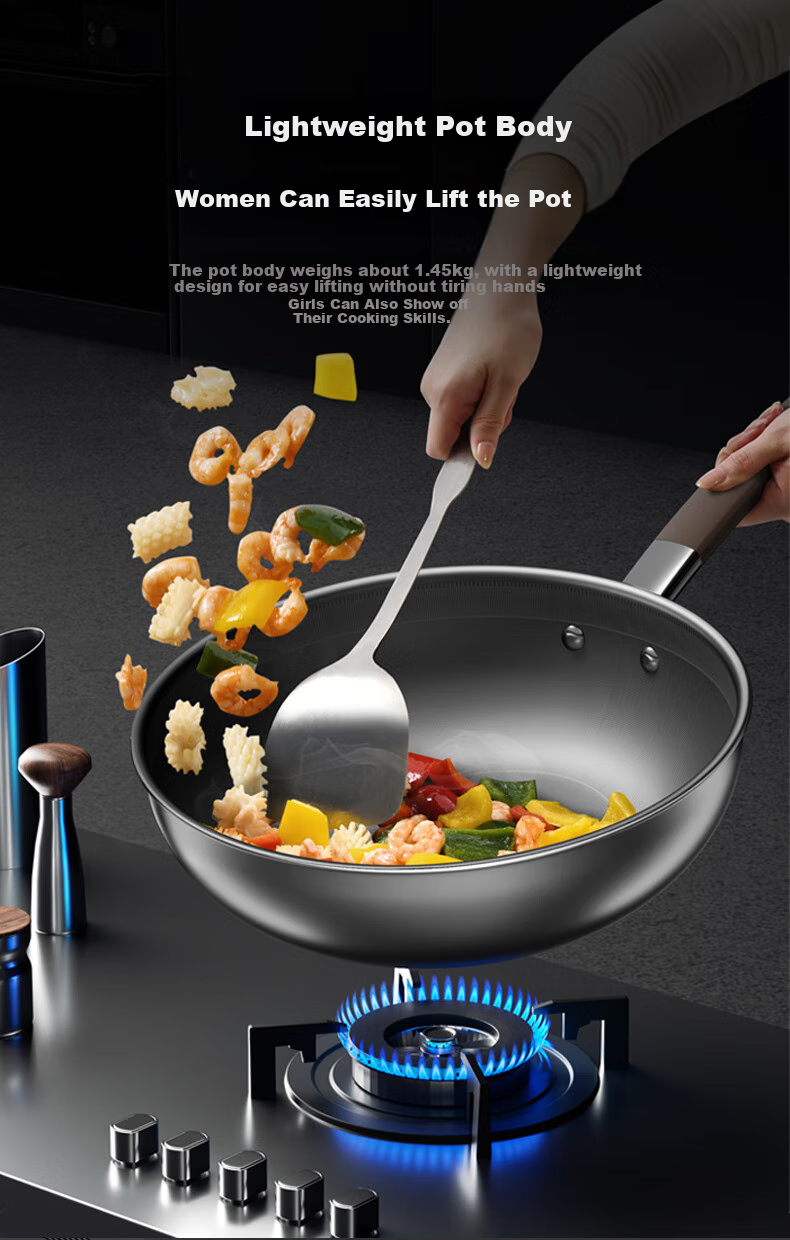 KBH Non-Stick Frying Pan, Skillet, Wok, Pure Titanium, No Coating, Antibacterial, 316L Stainless Steel, Uncoated 12