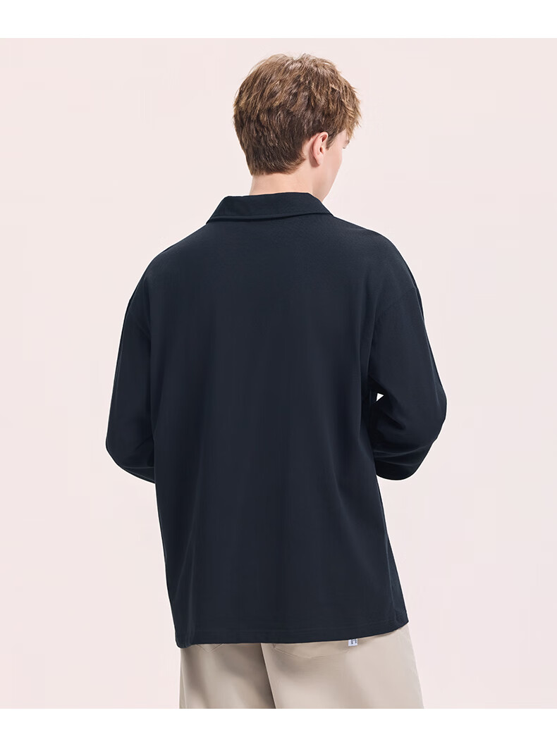 Charles Peach Heart Simple Collar Polo Sweatshirt Unisex Couple Small Heart Chest Autumn Long Sleeve Off-White S 9