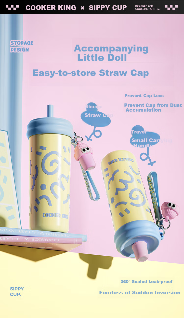 COOKER KING Insulated Mug, 316 Stainless Steel, Stylish Design for Women, Tea Infuser Cup with Straw, Large Capacity Water Bottle for Children, 600ml 9
