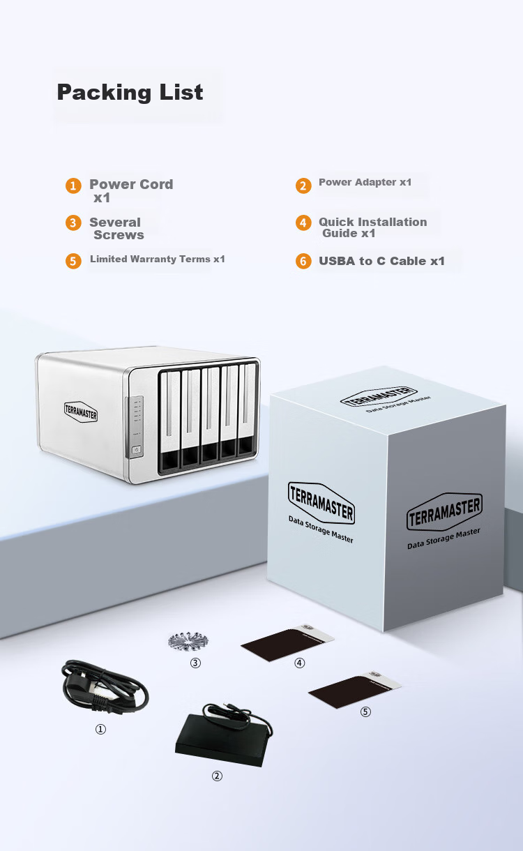 TERRA MASTER D5-310, 5-Bay RAID Disk Array Enclosure, Hard Drive Enclosure Suitable for NAS Expansion Storage, Compatible with 2.5/3.5-Inch Mechanical And Solid-State SATA Hard Drives, Universal Hard Drive Cabinet 11