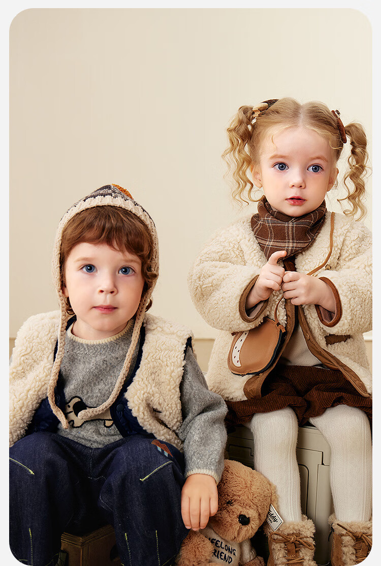 Minibala (minibala) [Teddy Bear IP Collaboration] Kids' Plush Reversible Warm Vest for Boys and Girls 3
