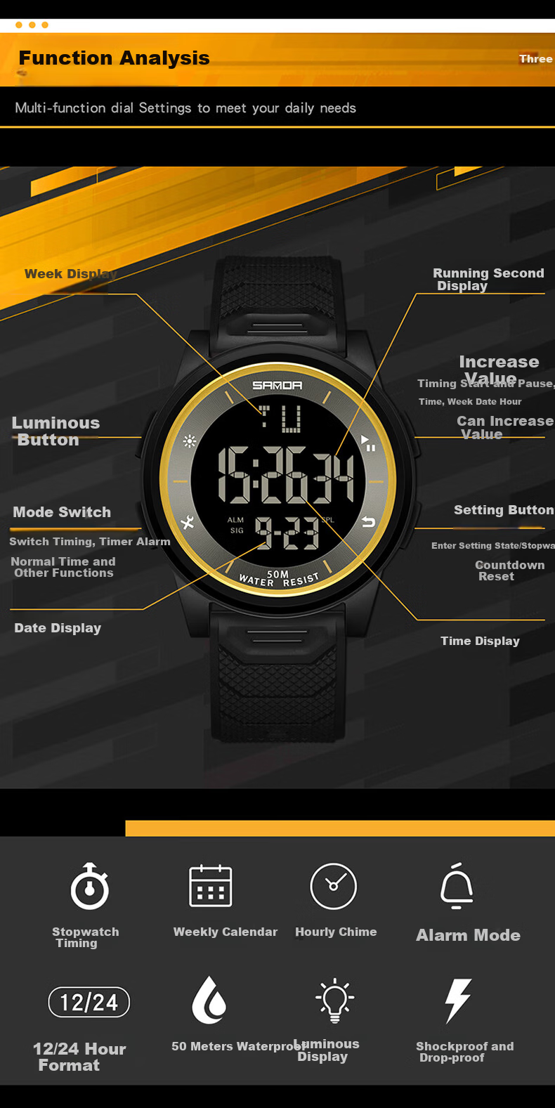 GEORGCOUNT Men's Watch for Students, Teenagers, Middle And High School Students, Multifunctional Waterproof Luminous Children's Electronic Watch for Boys 10