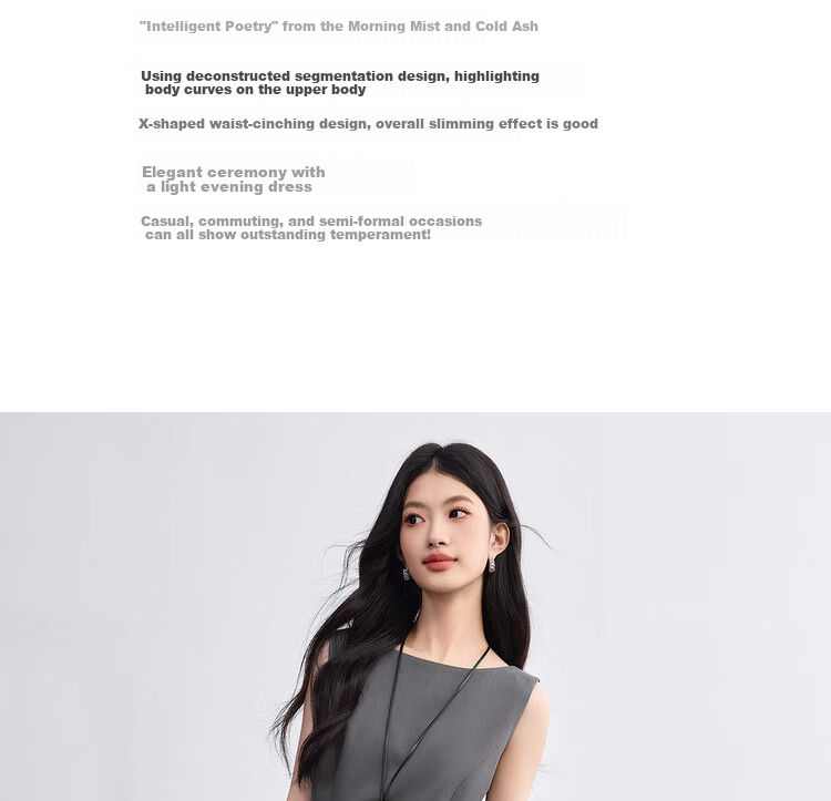 Sentubila Sleeveless Waist-Defined Slim Fit Elegant Gray Mid-Length Dress for Women Summer Office Wear 4