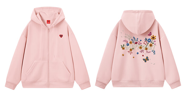 Charles Peach Heart New Autumn Love Embroidery Print Couple Jacket American Style Hooded Versatile Cardigan Sweatshirt Black S 11