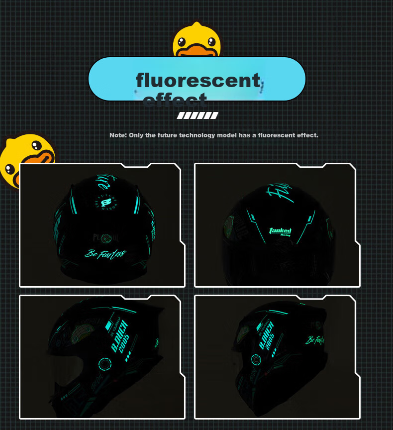 Tanked Racing Motorcycle Helmet, Full-Face T153S Black Future Technology [Duck Co-Branded Edition], XL 1