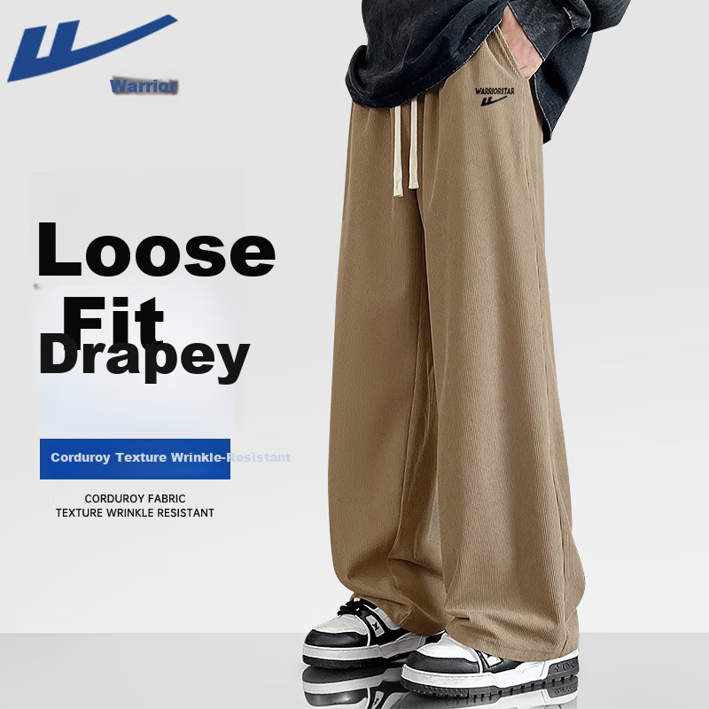 Warrior Corduroy Straight-Leg Pants for Men, Spring American Casual Versatile Loose-Fitting Trousers, Trendy Wide-Leg Sweatpants for Me 3