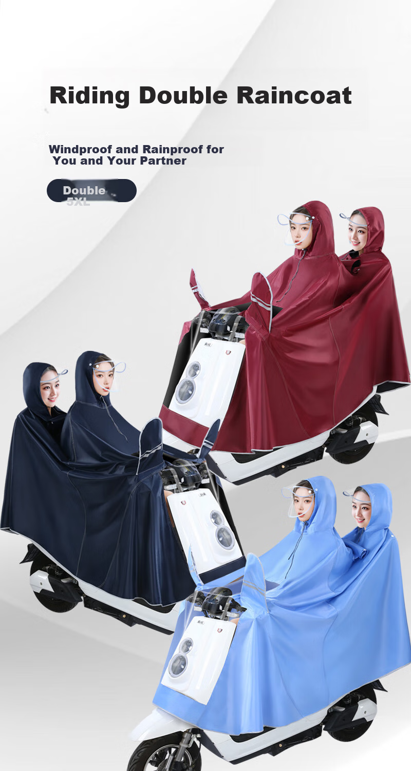 Sunra Electric Bicycle Raincoat, Motorcycle Rain Poncho, Single-Person Extra Large Thickened Oxford Cloth Long Style, Blue, 5XL 13