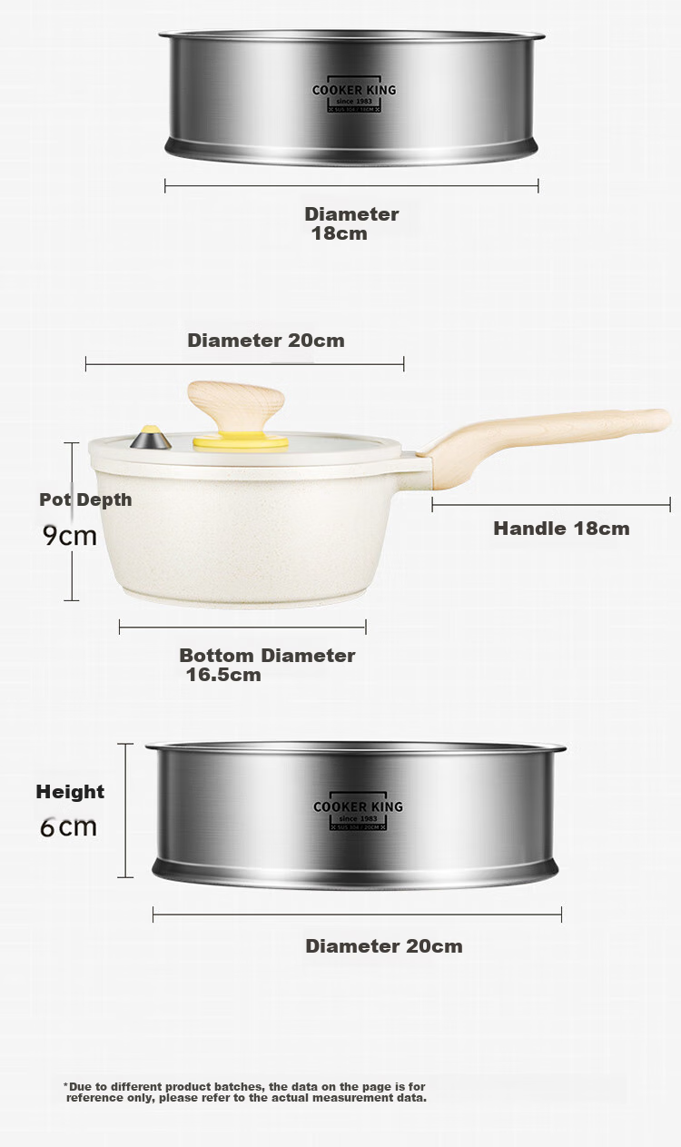 COOKER KING Milk Pot, Low-Pressure Milk Pot, Baby Food Pot, Noodle Pot, Large White Milk Pot 20cm with Steamer Insert 9