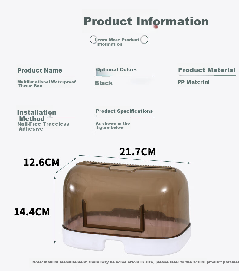 MENGTING Toilet Paper Holder, No Drilling Required, Bathroom Tissue Dispenser, Wall-Mounted Roll Paper Storage Rack, Waterproof Tissue Box 3
