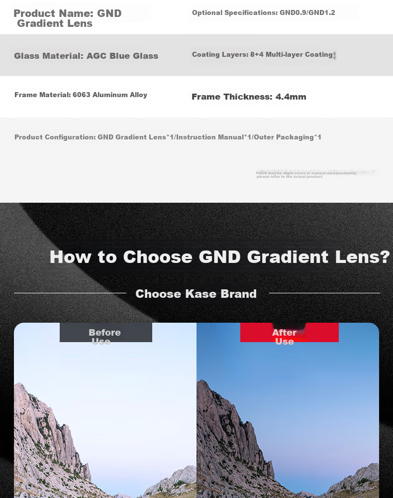 Kase GND0.9 Graduated Filter, 58mm, Soft Gradient Filter, Multi-Coated Glass, Sunrise And Sunset Photography, Balance Light Ratio, AGC 3