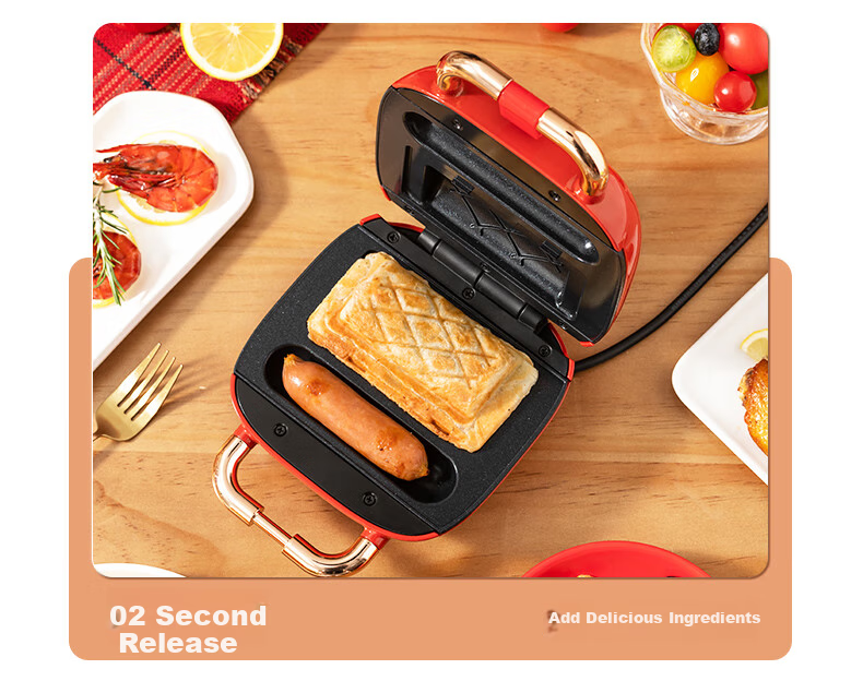 Kekoukele Home Double-Sided Heating Fully Automatic Non-Stick Easy-Clean Bread Toaster Waffle Maker Sandwich Breakfast Machine Round Plate 8