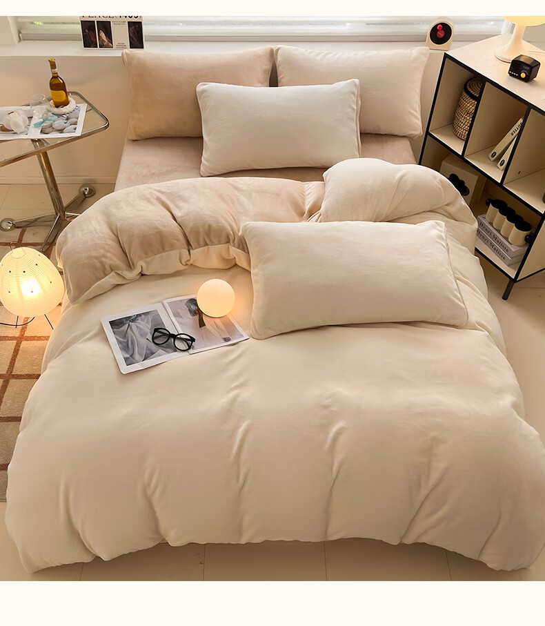 MUJI Grade A Milk Velvet Four-Piece Set Coral Fleece Thickened Double-Sided Fleece Warm Bedding Set Sheet Duvet Cover 200*230cm Autumn Winter 3