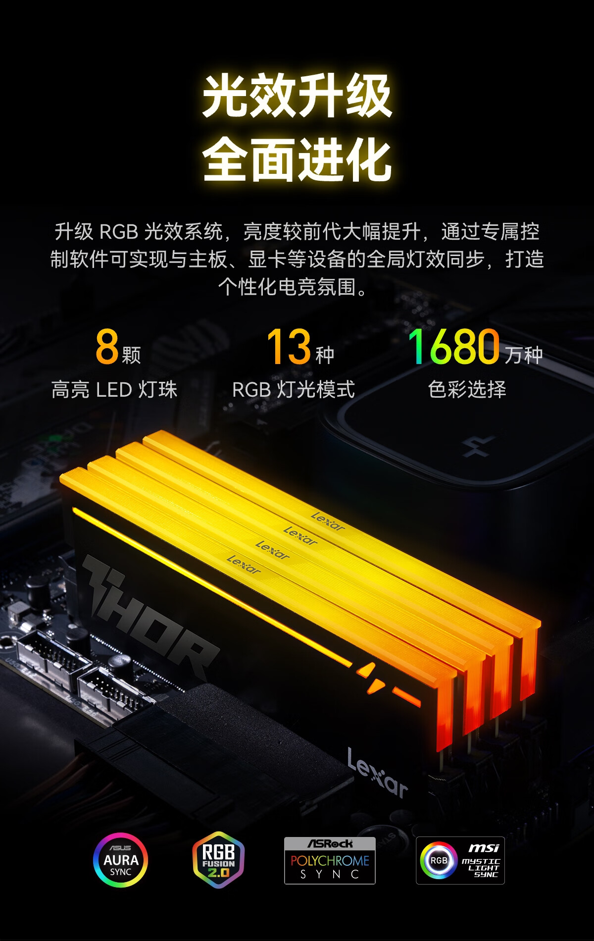 Lexar DDR5 6000 128GB (64GB×2) RGB Gaming Memory Kit CL40 AI-Optimized Thor 2nd Gen Black 1
