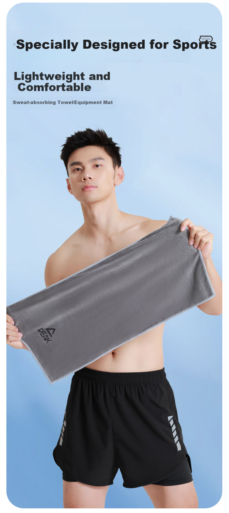 PEAK Sports Towel, Sweat-Absorbing, for Swimming, Fitness, Badminton, Heat Relief, Absorbent, Face Washing And Bathing, YHZ4619, Gray 5