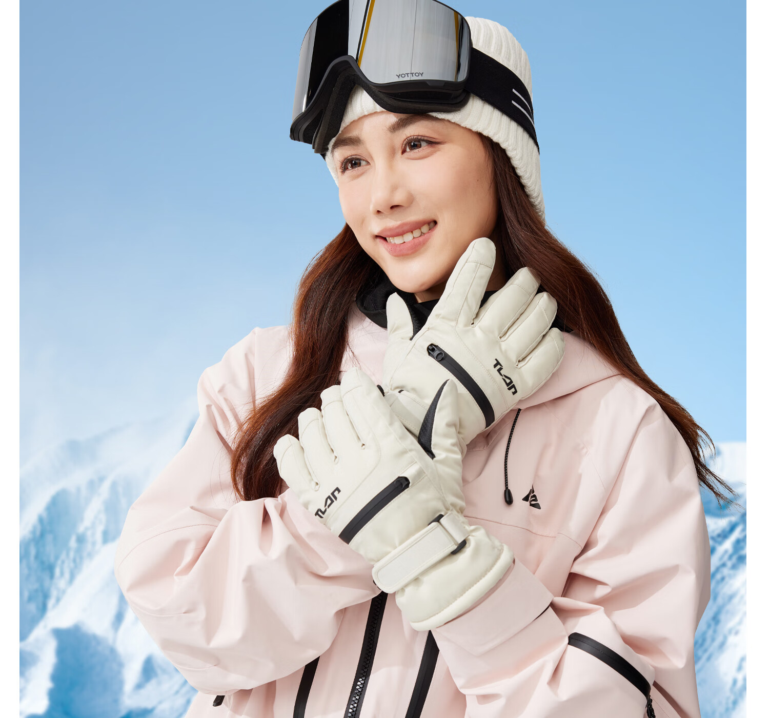 Yottoy Ski Gloves Snowboard Touchscreen Five-Finger Professional Carving Windproof Warmth Unisex Mist White | Long Fleece Thickened 5