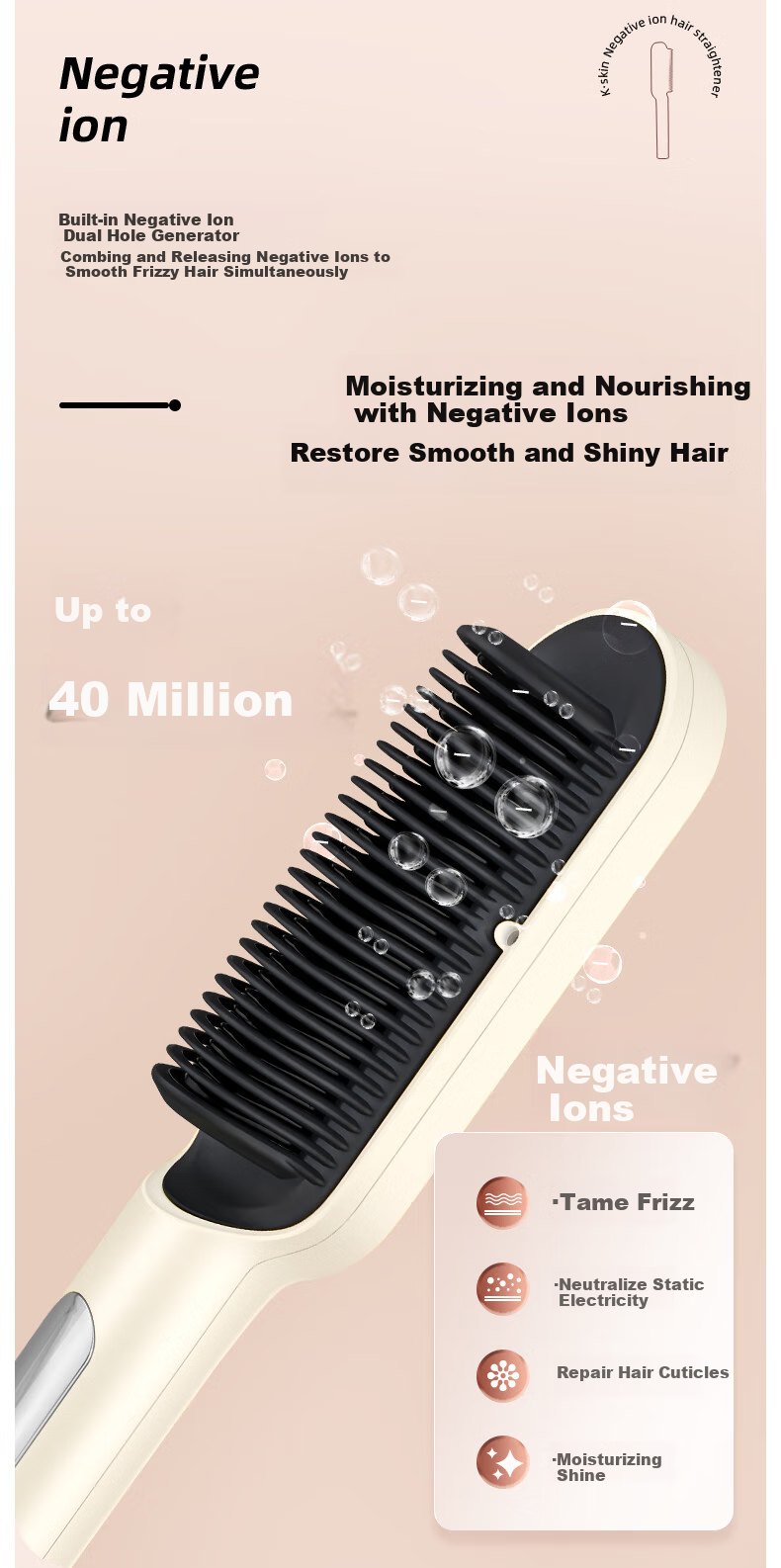 Jindao Ionic Straightening Brush, High Crown Volumizing Curling Iron, Anti-Frizz Flat Iron, Hair Styling Tool KD380K White Portable Travel Mid-Autumn Festival Gift Birthday Present 8