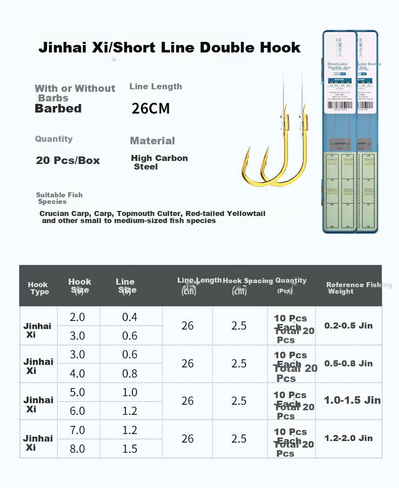 Minjianyiren Fishing Hook Pre-Tied Short Line Double Hook Ready-Made Set, Golden Sleeve Hook with Barbs, Golden Sea Sunset Fishing Tackle for Wild Fishing And Crucian Carp Hook 11