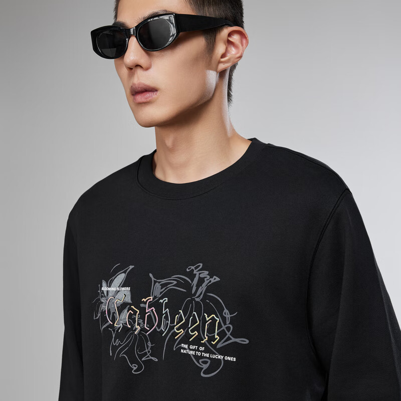 CABBEEN 340G Cotton Sweatshirt Men’s Dot Print Fleece Foam Design Winter Long Sleeve Sweatshirt