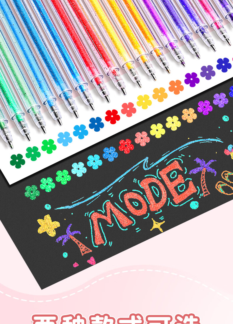 Jinzhi 36-Color Mixed Glitter Gel Pens, Sparkling Glow Fluorescent Sand Pearlescent Watercolor Markers for Journaling, Kids, and Drawing 1