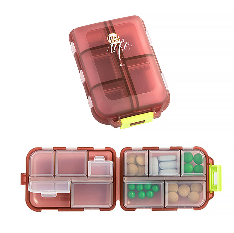 Banzheni Portable Pill Box, Japanese Mini 10-Compartment Small Pill Organizer, Portable Storage Box, Medicine Container, Weekly Travel Personal Pill And Capsule Dispenser, Gray 10