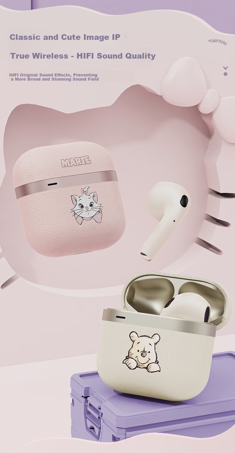 DISNEY D61 Semi-In Bluetooth Wireless Earphones, Sports Gaming Headphones with Long Battery Life And Strong Sound Quality, Beige Winnie The Pooh Design, Compatible with Apple, Huawei, Xiaomi Phones 1