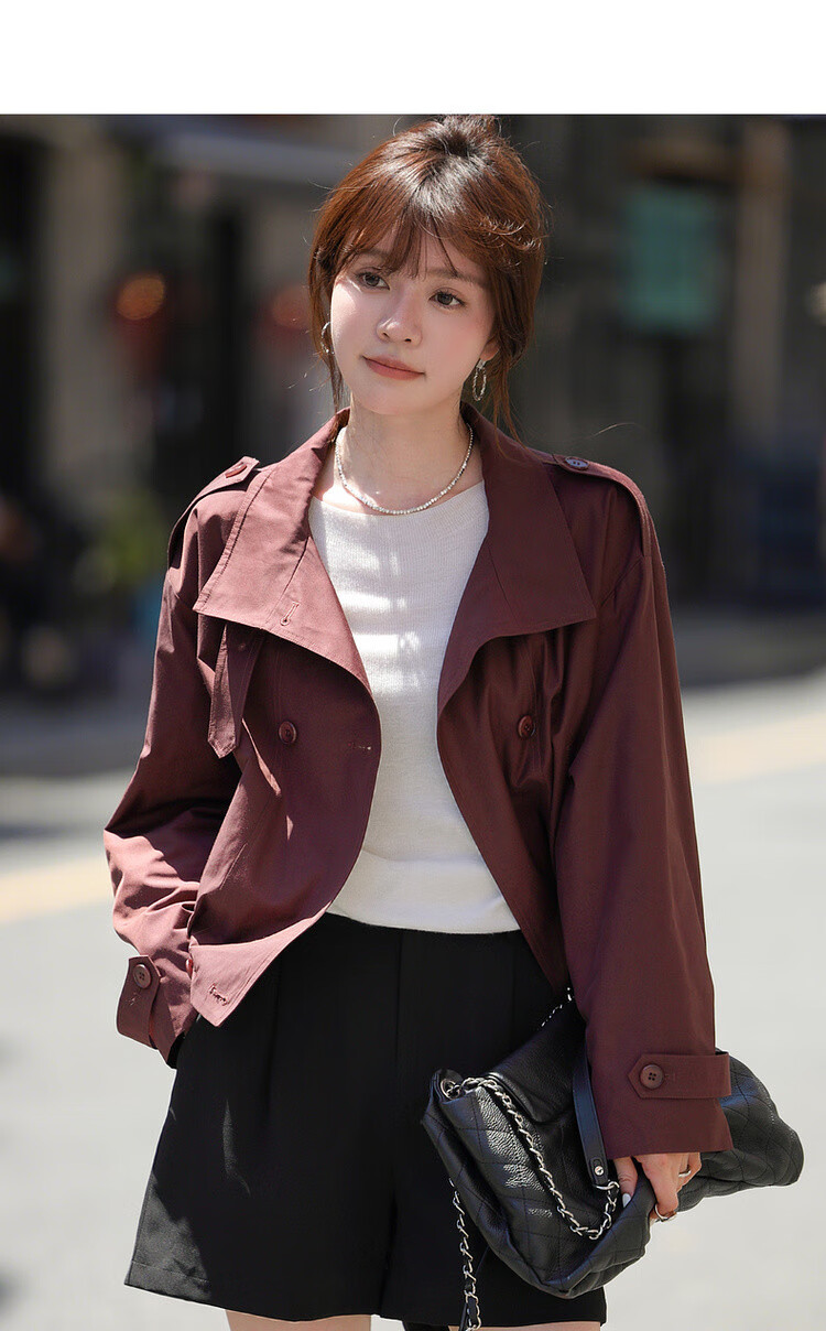 Demana Reversible Collar Autumn Casual Relaxed Cloud Cotton Double-Breasted Loose Short Women's Trench Coat 5