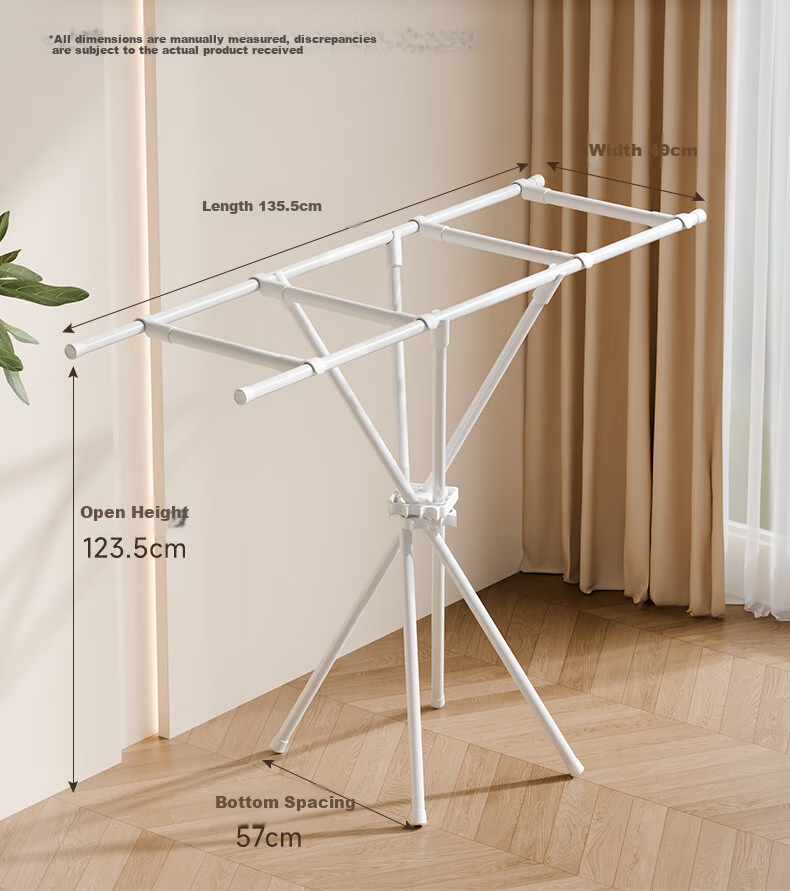 Cenggao Foldable Clothes Drying Rack, No Installation Required, Indoor Balcony Adjustable Height Clothes And Quilt Drying Stand, Milk White Color, Adjustable Height 1.5 Meters 13