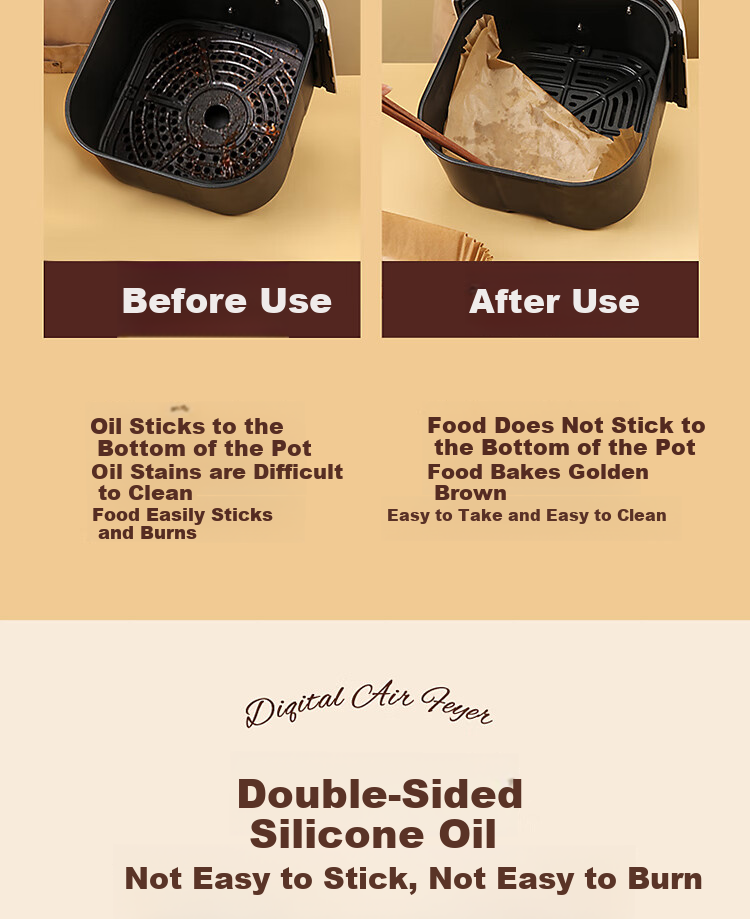 BJ Air Fryer Baking Oil-Absorbing Paper, 16cm, 100 Sheets, Disposable Paper Trays, Non-Stick Oven Liners, Camping Oil-Proof Paper 4