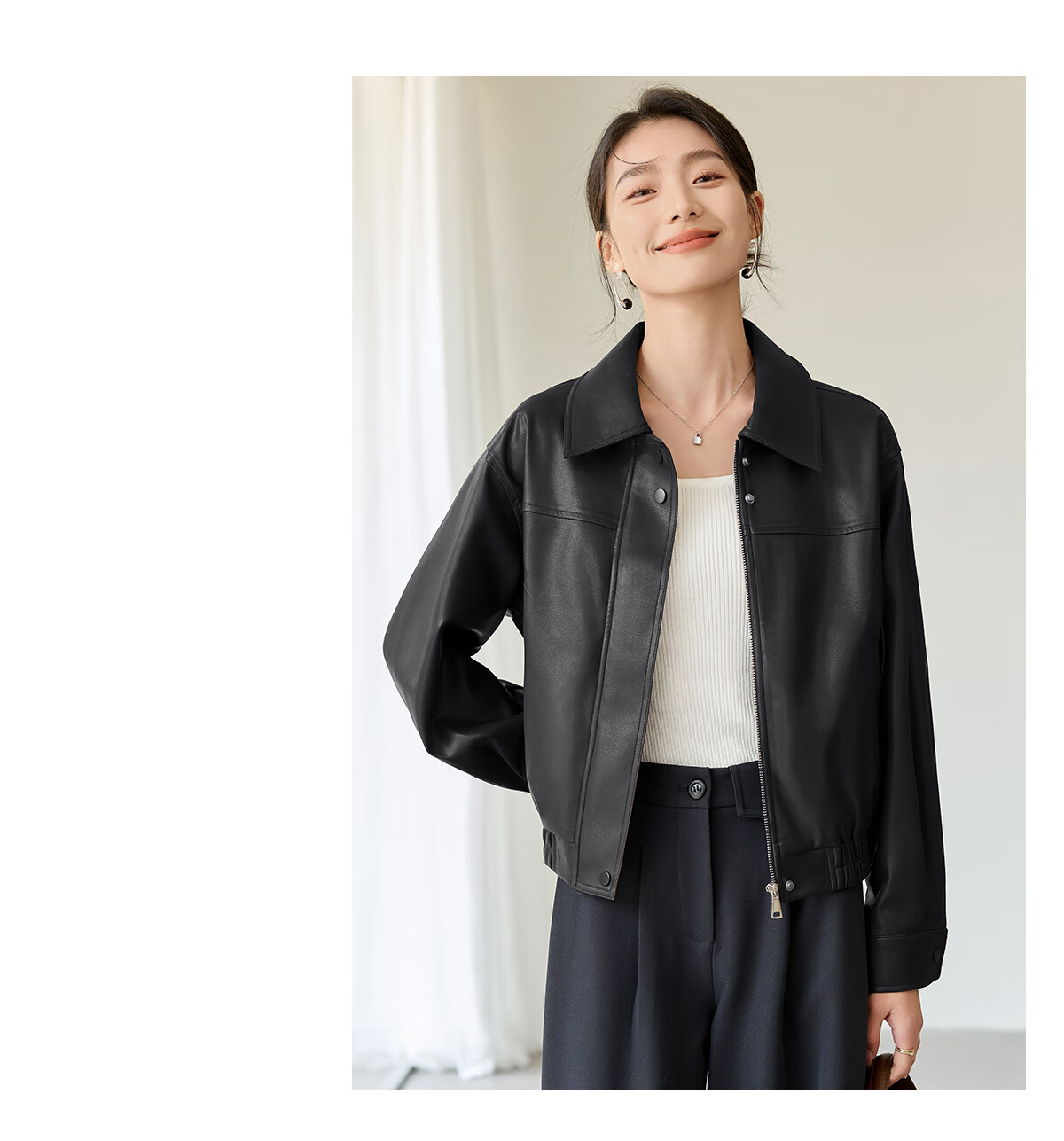 Chushen Melard Women's Short Jacket American Retro PU Leather Jacket S51D005 17
