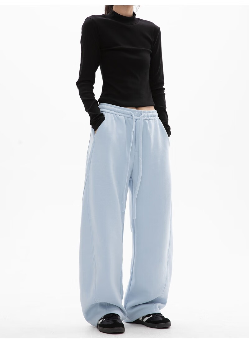 ICH MODE Women's American Style Casual Pants Spring Autumn New Sports Sweatpants Loose Straight-Leg Versatile Wide-Leg Pants Black L 14
