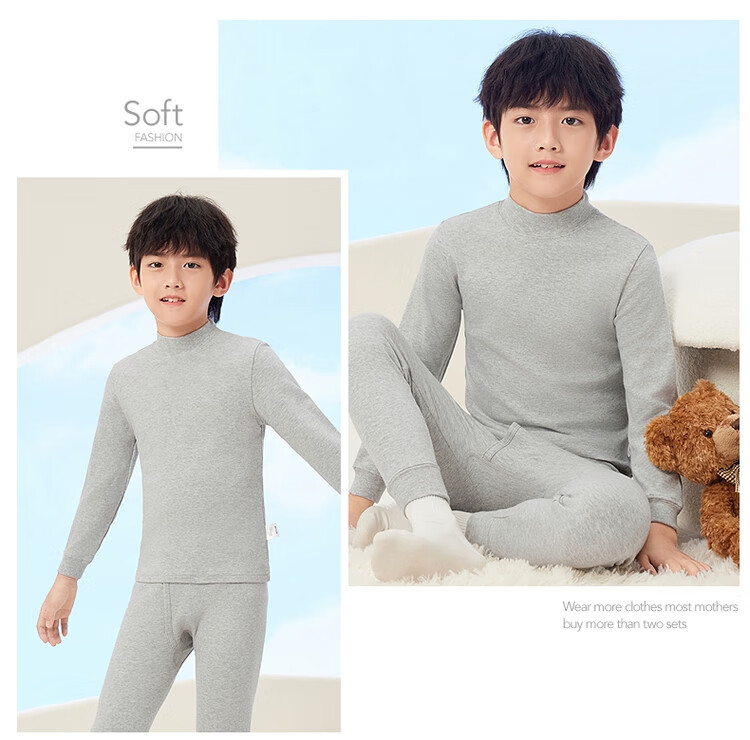 THREEGUN Kids Class A Soft Cotton Boys and Girls Half Turtleneck Long Sleeve Underwear Set Light Pink 120 25