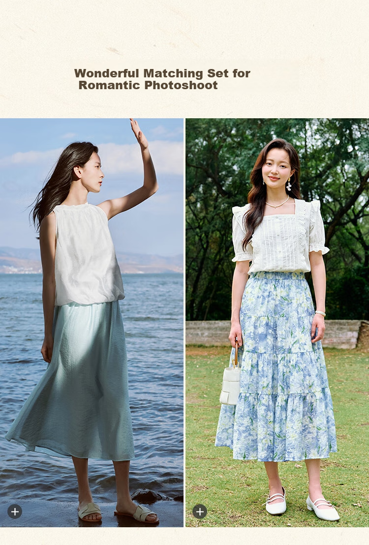 Inman Vacation Style Seaside Print Dress Summer Women's Square Neck Puff Sleeve Waist Cinched Long Dress Glaze Blue M 3