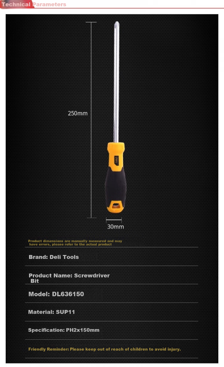 DELIGONGJU Tool, Torpedo Handle Phillips Screwdriver SUP11 (Yellow), PH2x150mm, DL636150 1