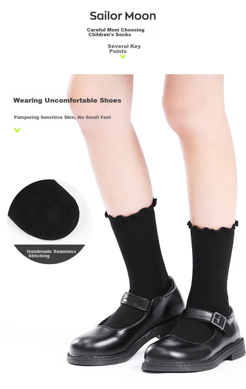 Zhiyouban Girls' Black Socks for Spring, Autumn And Summer Cotton Mid-Calf Socks with Princess Lace Trim for Girls, White Versatile Student Socks 4
