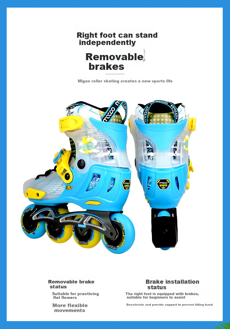 Migao Roller Skates for Children, Inline Skates for Boys And Girls, Flat Skate Shoes, Complete Set with Adjustable Straight Wheels, S7 Pink Set, Size L 11