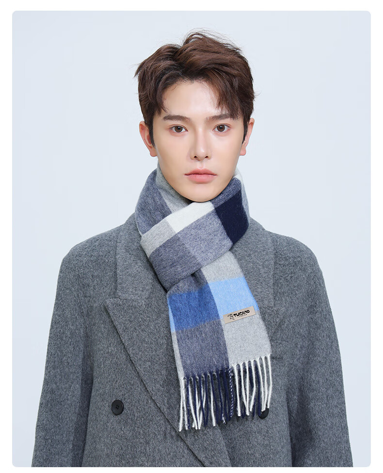 TUCANO Pure Wool Scarf Men's Autumn Winter Classic Plaid Warm Cold-Resistant Neck Warmer Birthday Gift for Boyfriend Husband 2