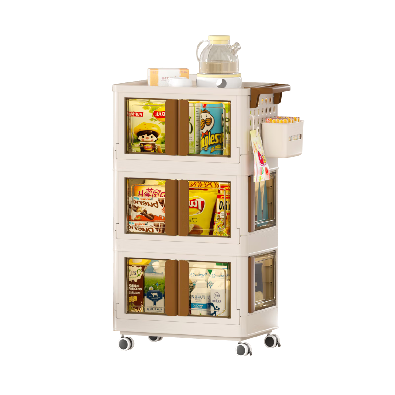 JD Original, Buguang Household Small Cart, Snack Cabinet Storage Rack, Movable with Universal Wheels, Braking Function, 49cm Wide, 3 Tiers