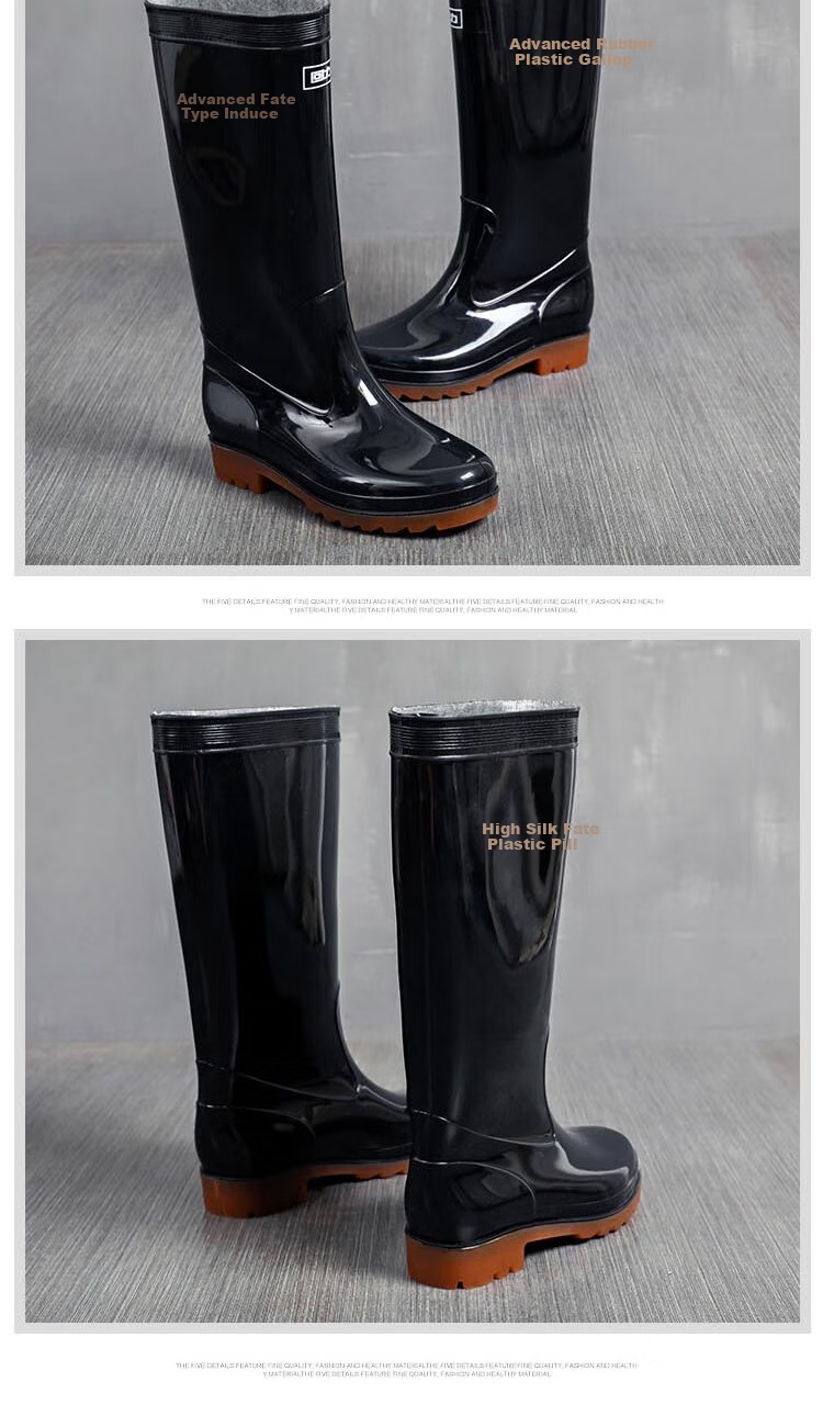 Huili Men's Stylish Rain Boots, Water Shoes, Outdoor Waterproof Non-Slip Wear-Resistant Comfortable Overshoes HL857 High-Top Black Size 40 10