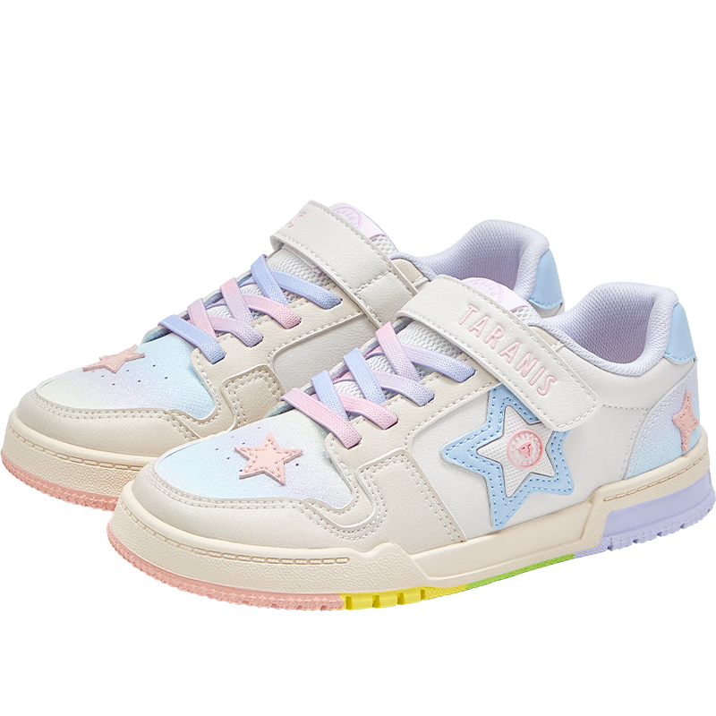 TARANIS Kids Spring Children's Sneakers for Boys And Girls, Non-Slip Soft Sole Sports Shoes, Fashionable Casual Shoes, White/Colorful, Size 27
