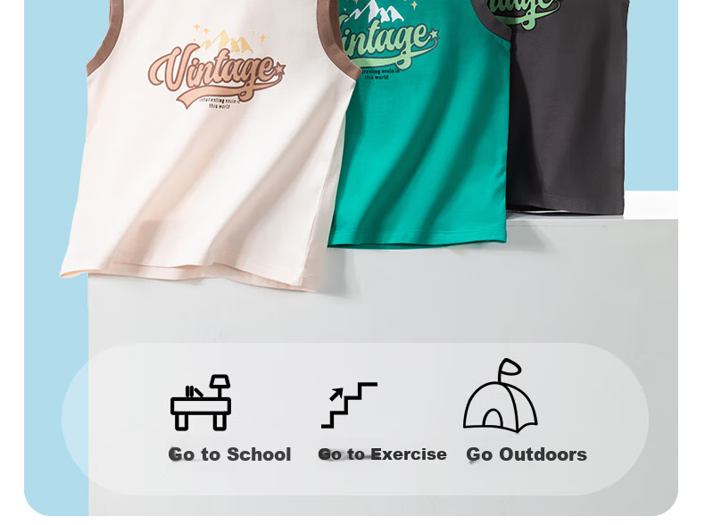 NUBIWU Children's Pure Cotton Tank Top, Summer Lightweight Breathable Undershirt, Boys Stylish Printed Sleeveless T-Shirt, Wide-Shoulder Vest 10