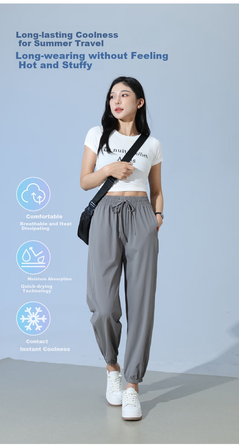 FitonTon Ice Silk Quick-Dry Pants for Women, Summer Lightweight Drawstring Slimming Casual Mosquito-Proof Pants for Running, Fitness And Sports, Size L 7