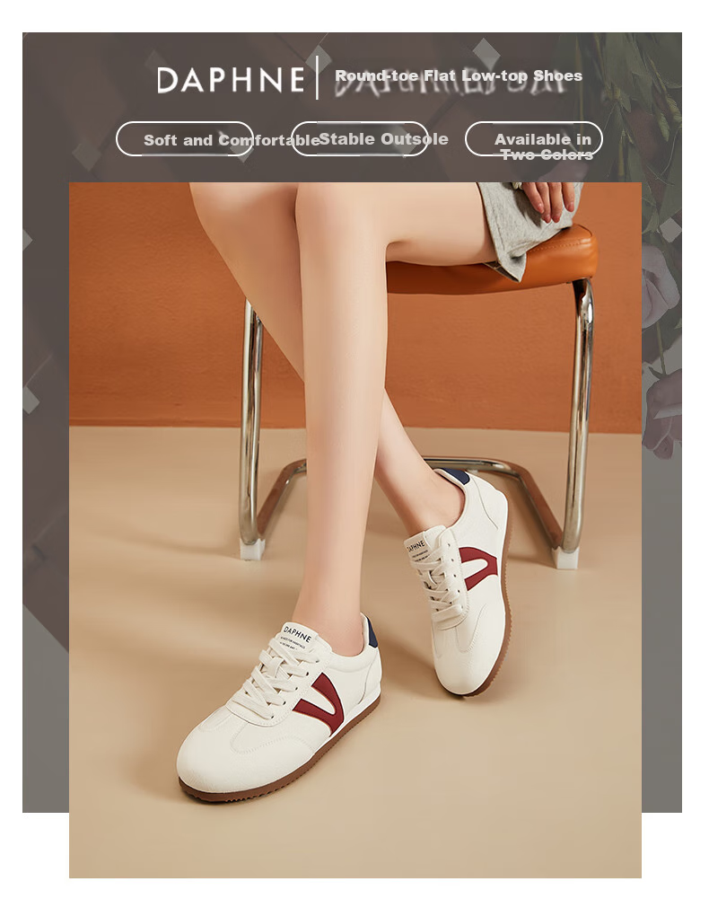 DAPHNE Flat Low-Heel Dexun Shoes for Women, Versatile Lightweight Lace-Up Low-Top Comfortable Sneakers Sports Casual Shoes, Red And Blue Color Size 36 1