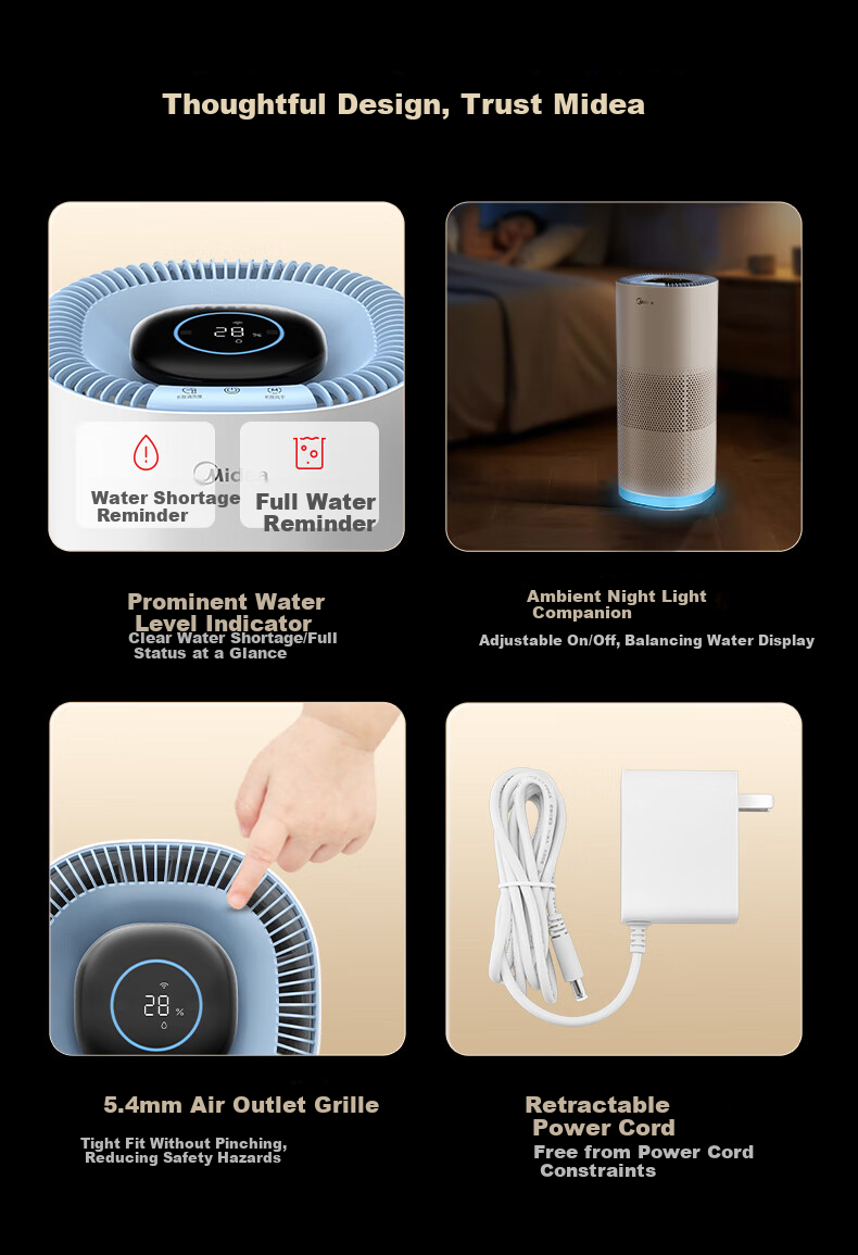 Midea [Xiaolanjing 700] Price Protection, 618 Non-Misting Air Humidifier, Purifies Home Bedroom, Large Capacity, Suitable for Pregnant Women And Infants, Nasal Allergy Relief, Quiet Operation, Sterilization, Birthday Gift, SZ-W50 20