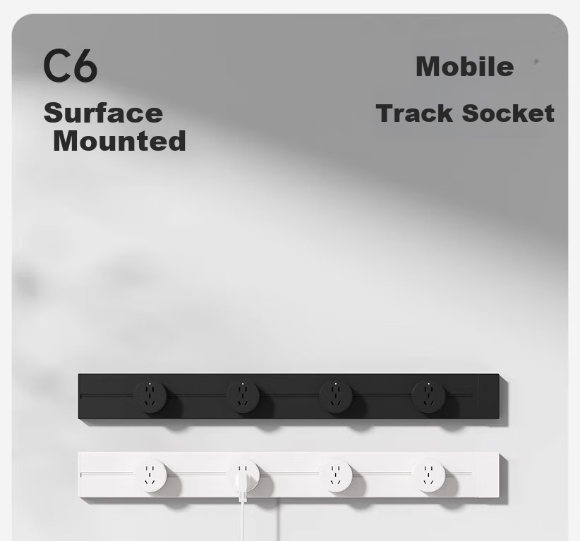Aokesi Track Socket, Kitchen-Specific Household Surface-Mounted Power Strip Switch, Sliding Rail Socket Strip, C6 Single Point 30cm Track + 3 Gray Five-Hole Sockets 1
