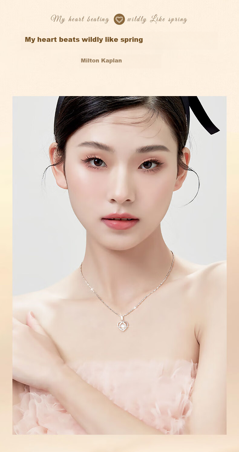 Zhenshangyin Chinese Gold "Pulsating Heart" Sterling Silver Necklace for Women, One Carat Moissanite Pendant, New Style, Birthday Gift for Girlfriend 3