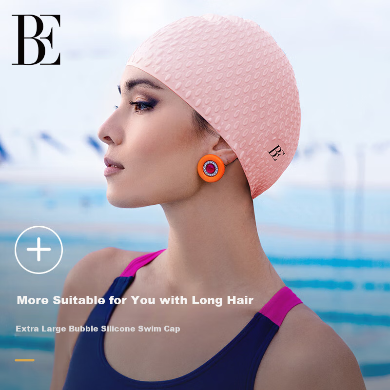 BALNEAIRE Premium Hot Spring Enlarged Fashionable Bubble Swim Cap, Ultra-Elastic Waterproof Ear Protection Large Size Swim Cap, Blue